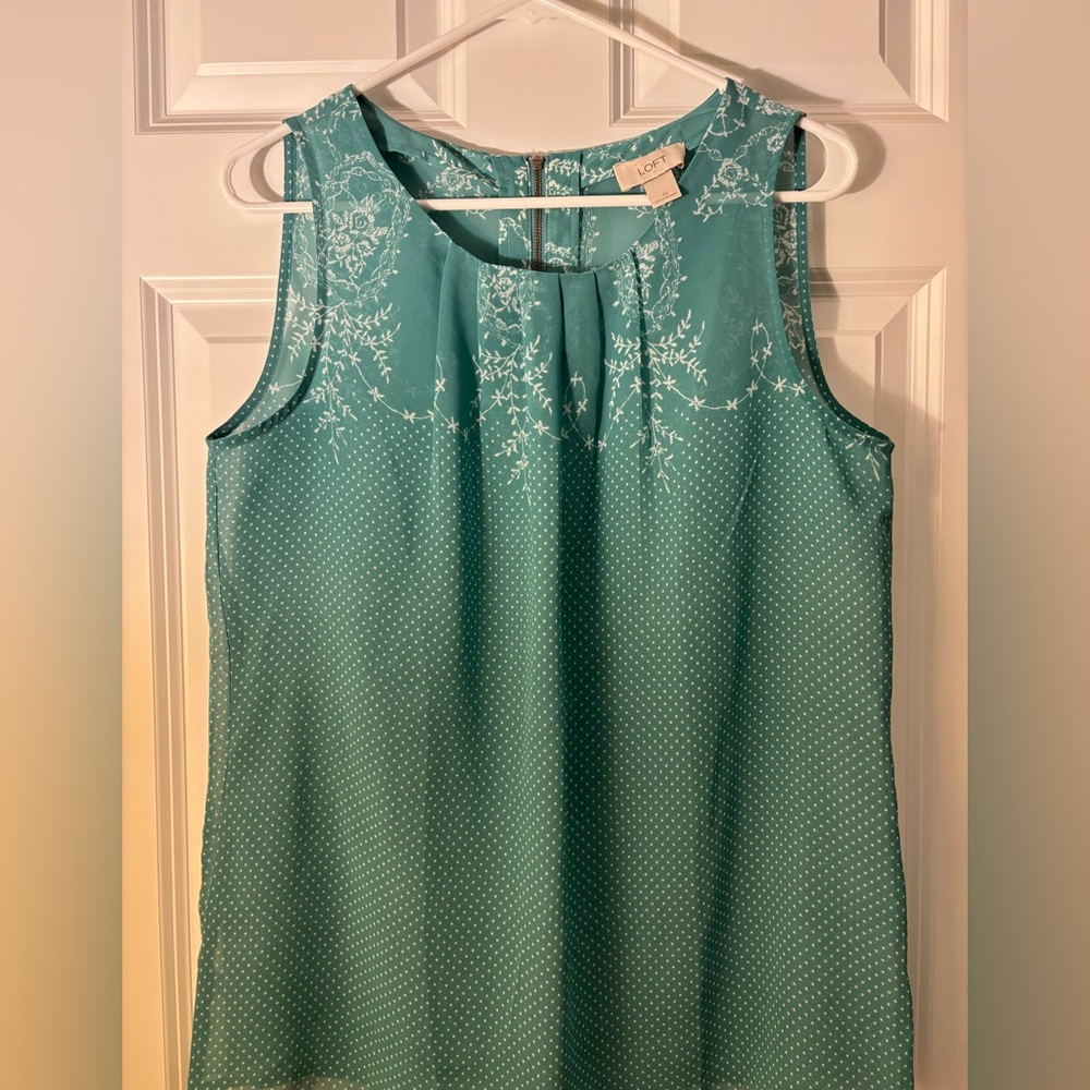 LOFT Teal Sleeveless Blouse with Floral Detail